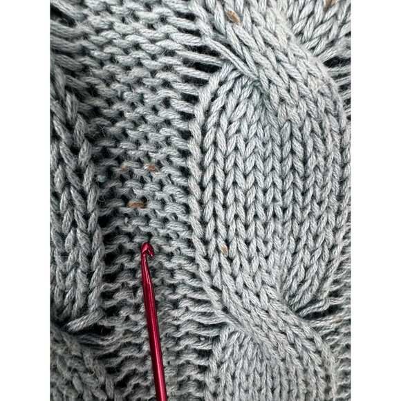 Vintage Chunky Cable Knit Extra Long Sweater Dress L Seafoam Green Fisherman Fit - Picture 4 of 14